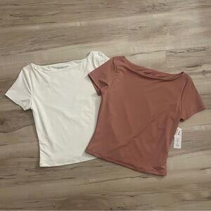 Pink Rose Slim T-Shirts Lot of 2 Size Medium Pink & White